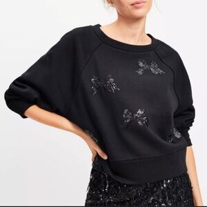 Loft Ann Taylor Black Sequin Embellished Bowties Womens Sweatshirt Size Small